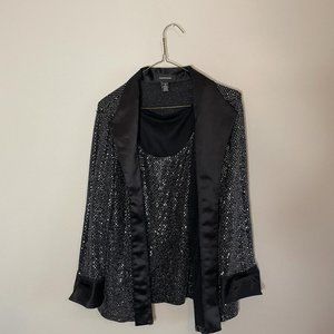 Silver Sequined Blazer with Built-in Top, by R&M Richards, Size M